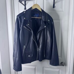 Scoop Women's XL Faux Leather Black Moto Biker Jacket EUC